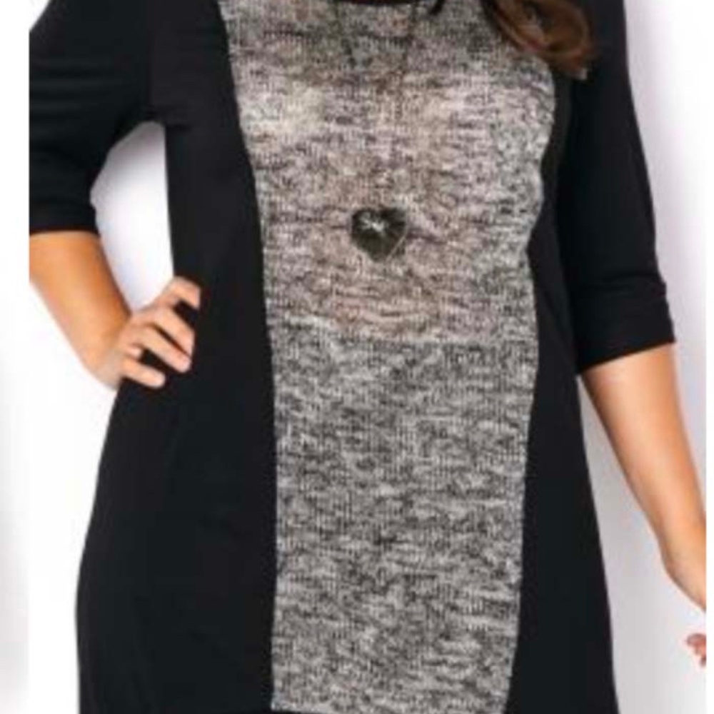 PULLOVER, ¾ SLEEVES, BLACK, SIZE 4X, SILVERY METALLIC CENTRE PANEL, PENNINGTONS,